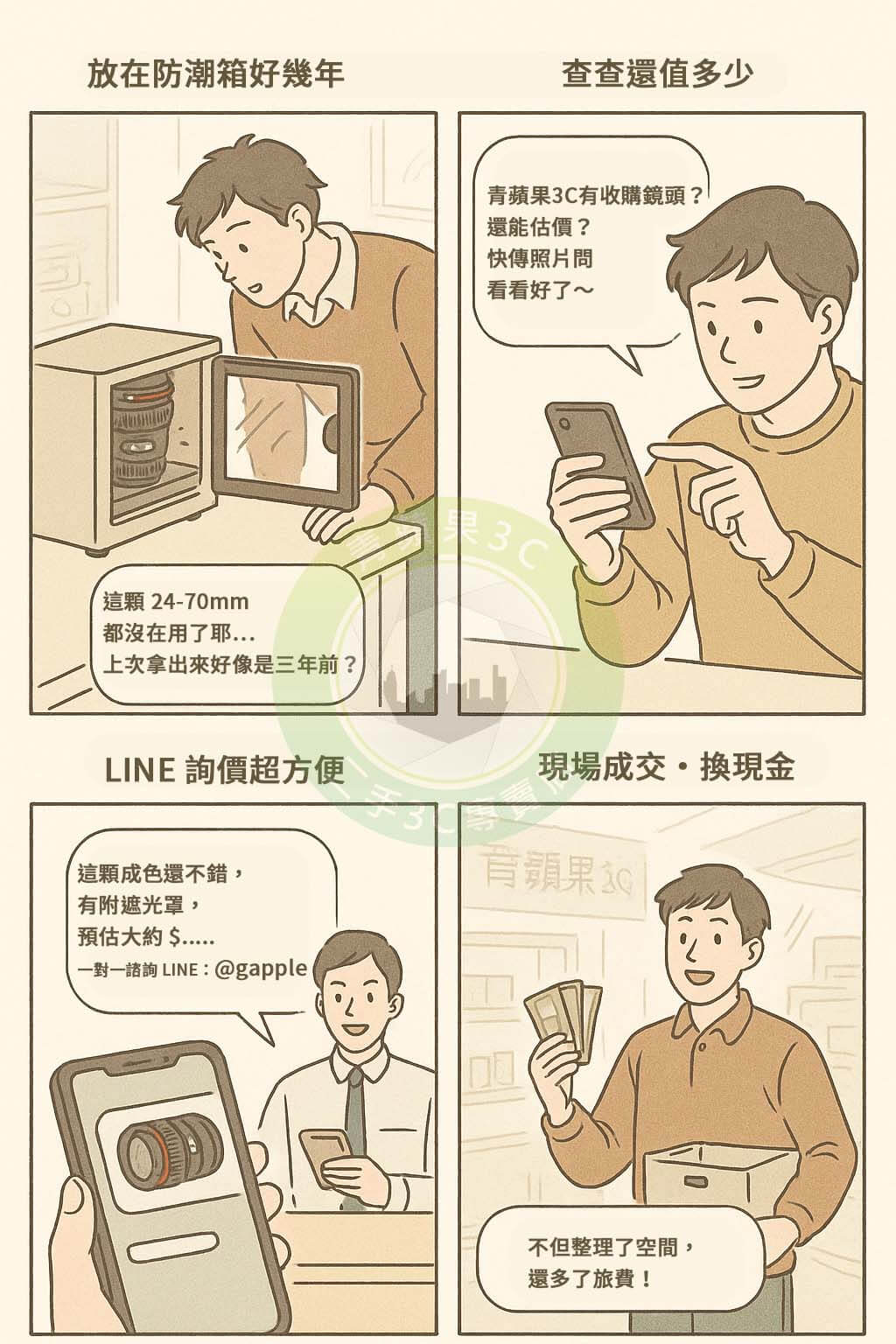 青蘋果3C提供相機鏡頭收購服務，支援 EF / RF / E / Z / M 接環鏡頭估價，單支或套組皆可收購，三大門市快速交易。